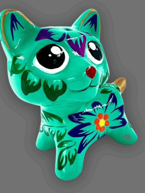 17.png gatito de cerámica verde turquesa