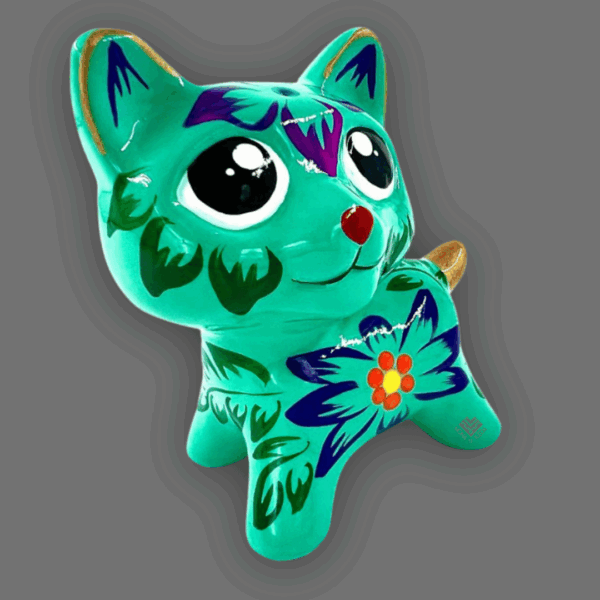 gatito de cerámica verde turquesa