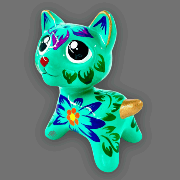 gatito de cerámica verde turquesa