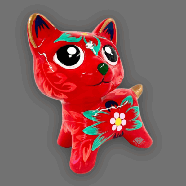 gatito de cerámica rojo