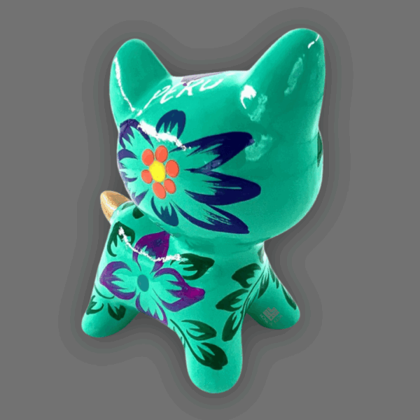 gatito de cerámica verde turquesa