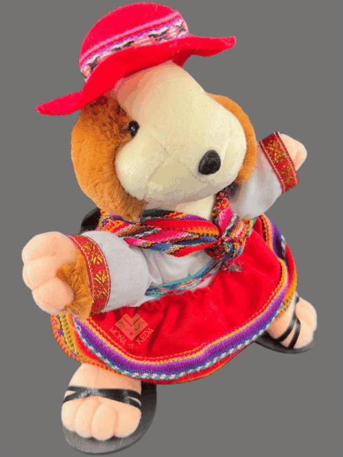 Cuy Peluche Andino – Mujer con Sombrero y Pollera Tradicional (edición roja)