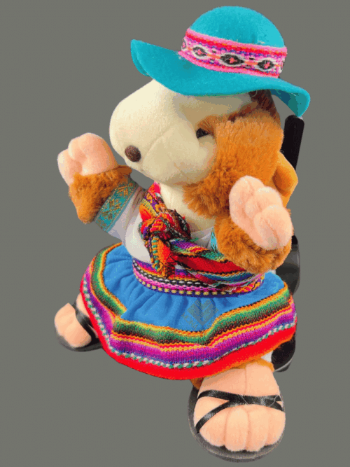 Cuy Peluche Andino – Mujer con Pollera Azul y Sombrero Tradicional (edición azul)