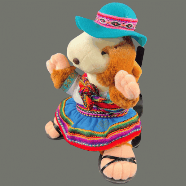 Cuy Peluche Andino – Mujer con Pollera Azul y Sombrero Tradicional (edición azul)