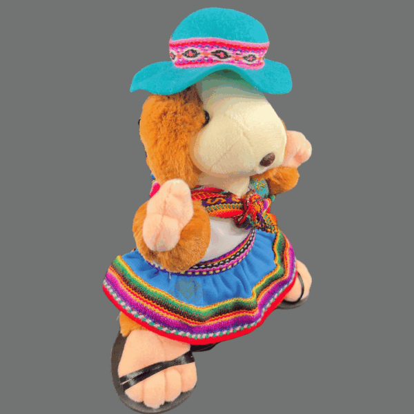 Cuy Peluche Andino – Mujer con Pollera Azul y Sombrero Tradicional (edición azul)
