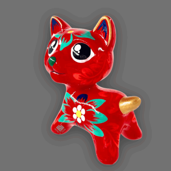 gatito de cerámica rojo