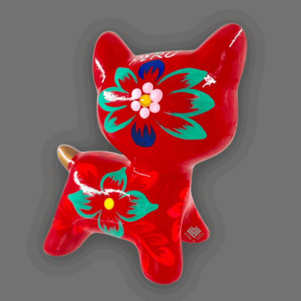 gatito de cerámica rojo