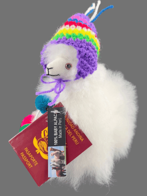 Llama Andina con chullo Tejido (Versión Morada, Tamaño 1)