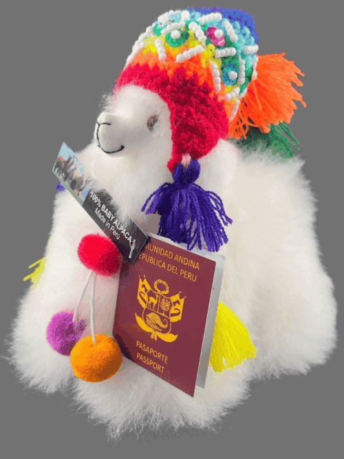 Llama Andina con chullo Tejido y Pompones (Versión Multicolor ,Tamaño 1)