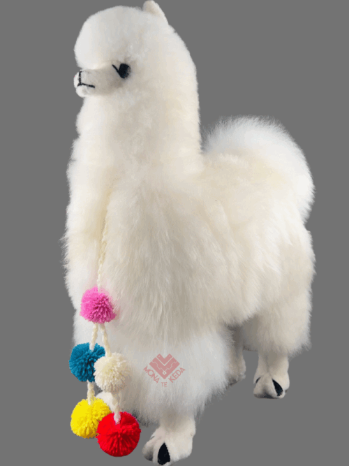 Llama Andina Blanca con Pompones Multicolores (Tamaño 4)